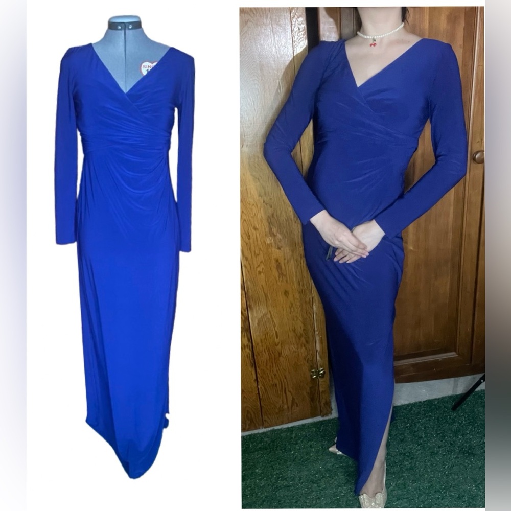 Elegant Evening Royal Blue Long Sleeve Dress